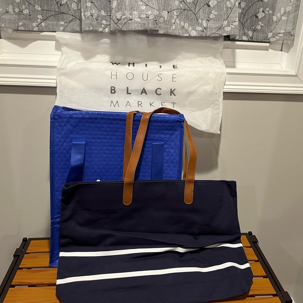 Navy and white tote bag